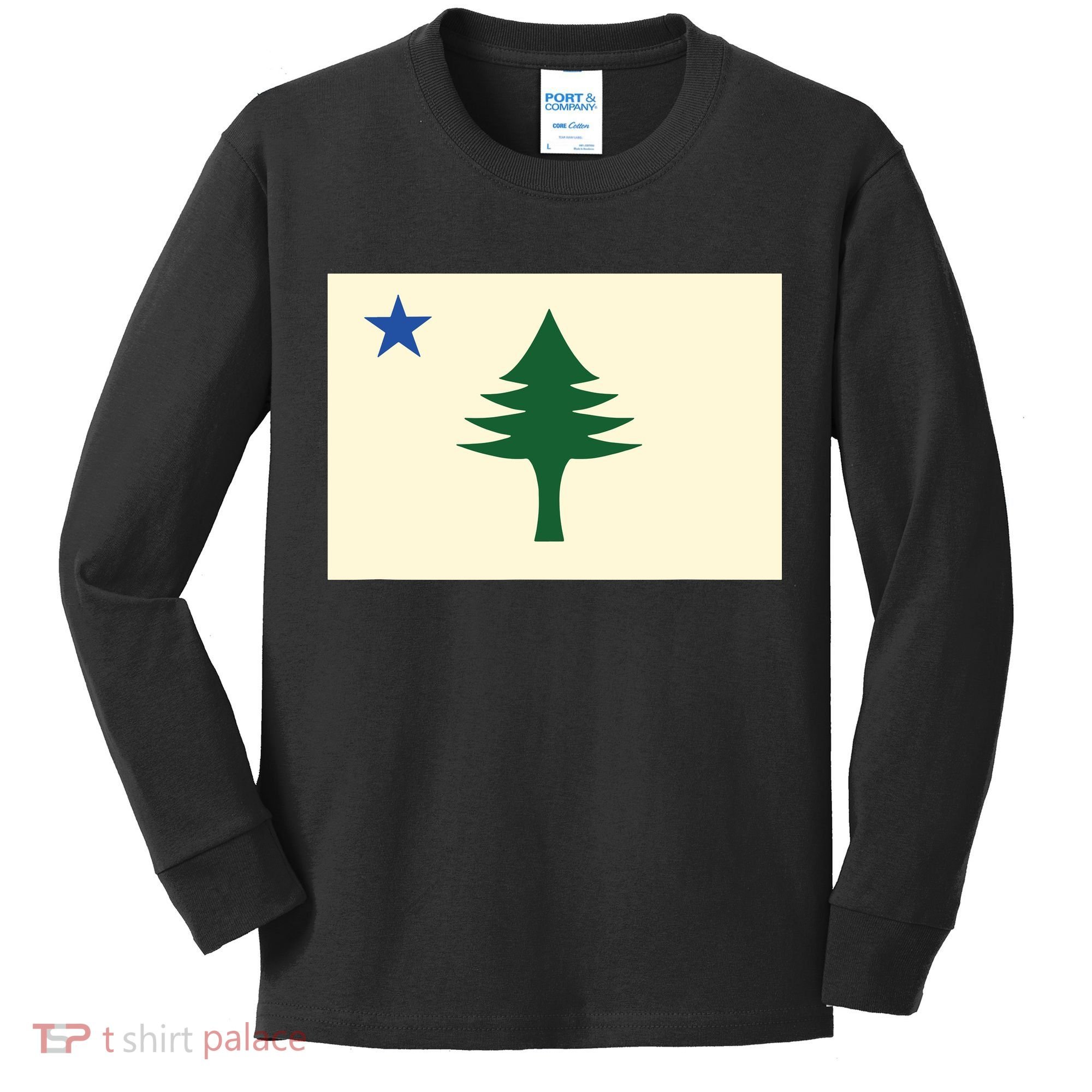 Flag Of Maine 1901 Maine State Flag Pine Tree State Kids Long Sleeve Shirt