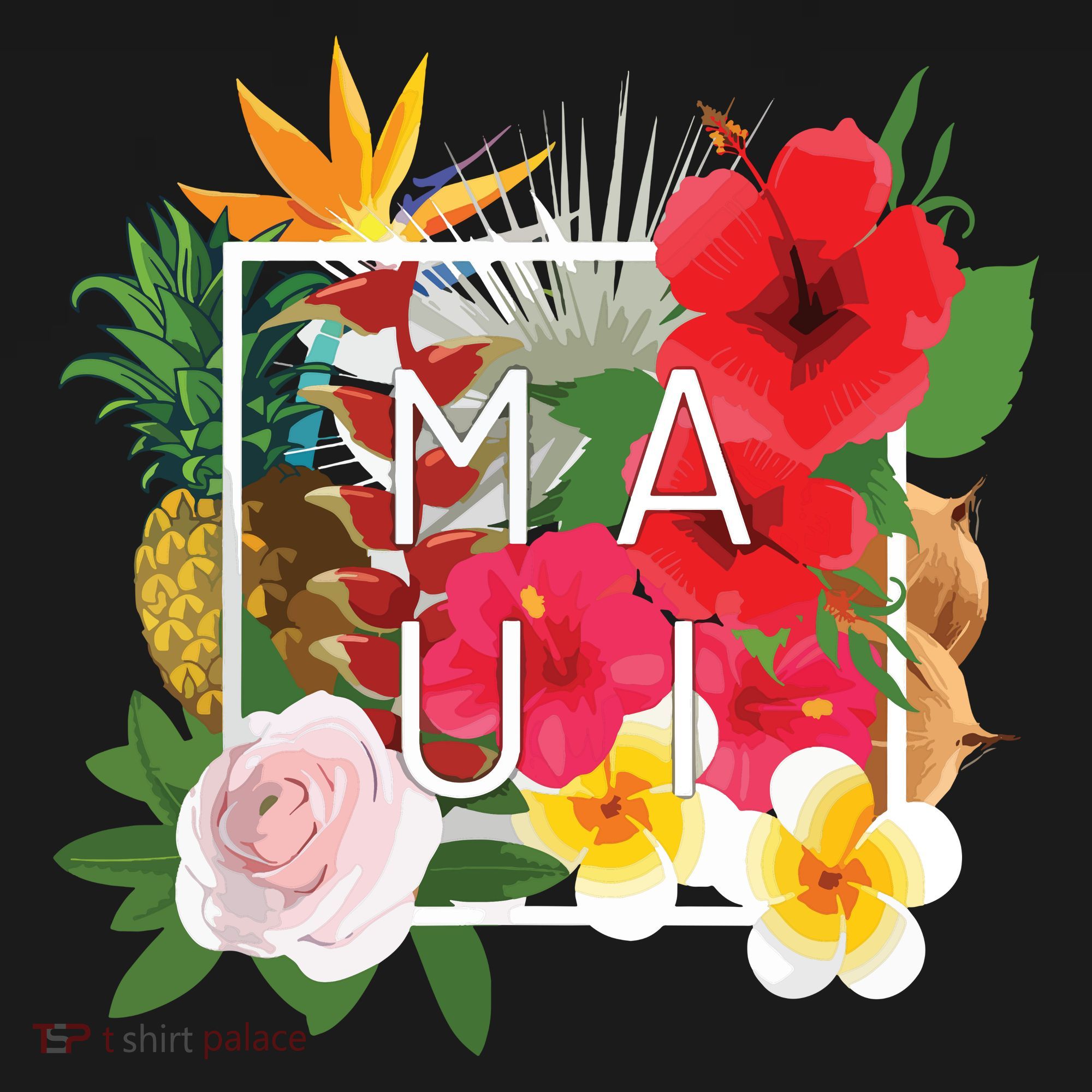 Flowers Of Maui Word Art Hawaiian Island Souvenir T-Shirt