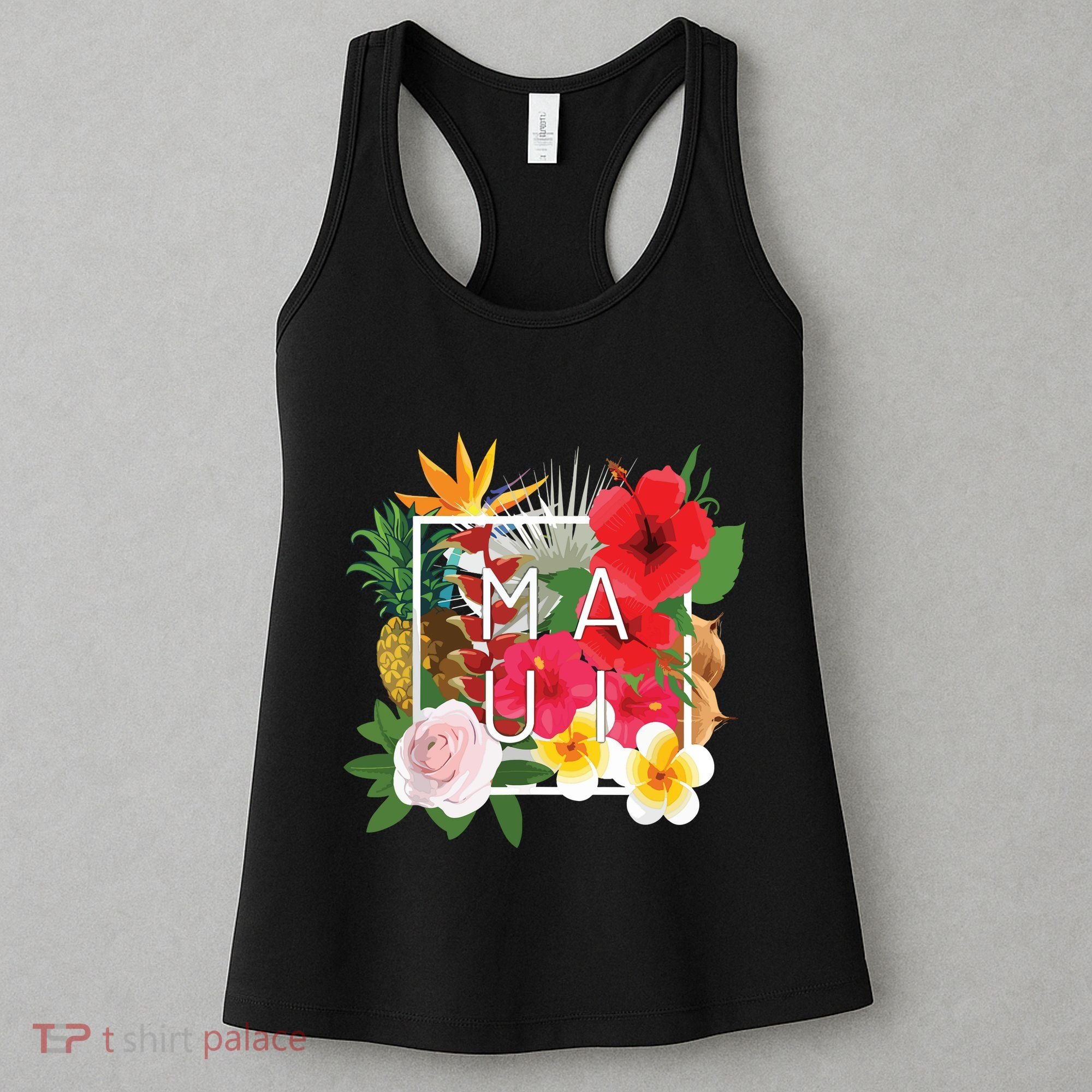 Flowers Of Maui Word Art Hawaiian Island Souvenir Women's Tank Top