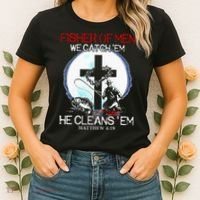 Fisher Of Men We Catch Em He Cleans Em Matthew 4 19 Women's T-Shirt thumb 2