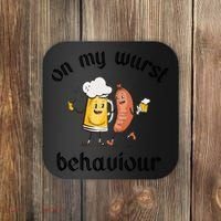 Funny Oktoberfest On My Wurst Behaviour Beer Hot Dog Drinking Team Coaster thumb 0
