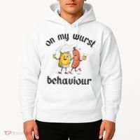 Funny Oktoberfest On My Wurst Behaviour Beer Hot Dog Drinking Team Hoodie thumb 2