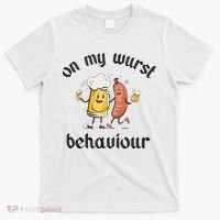 Funny Oktoberfest On My Wurst Behaviour Beer Hot Dog Drinking Team T-Shirt thumb 0