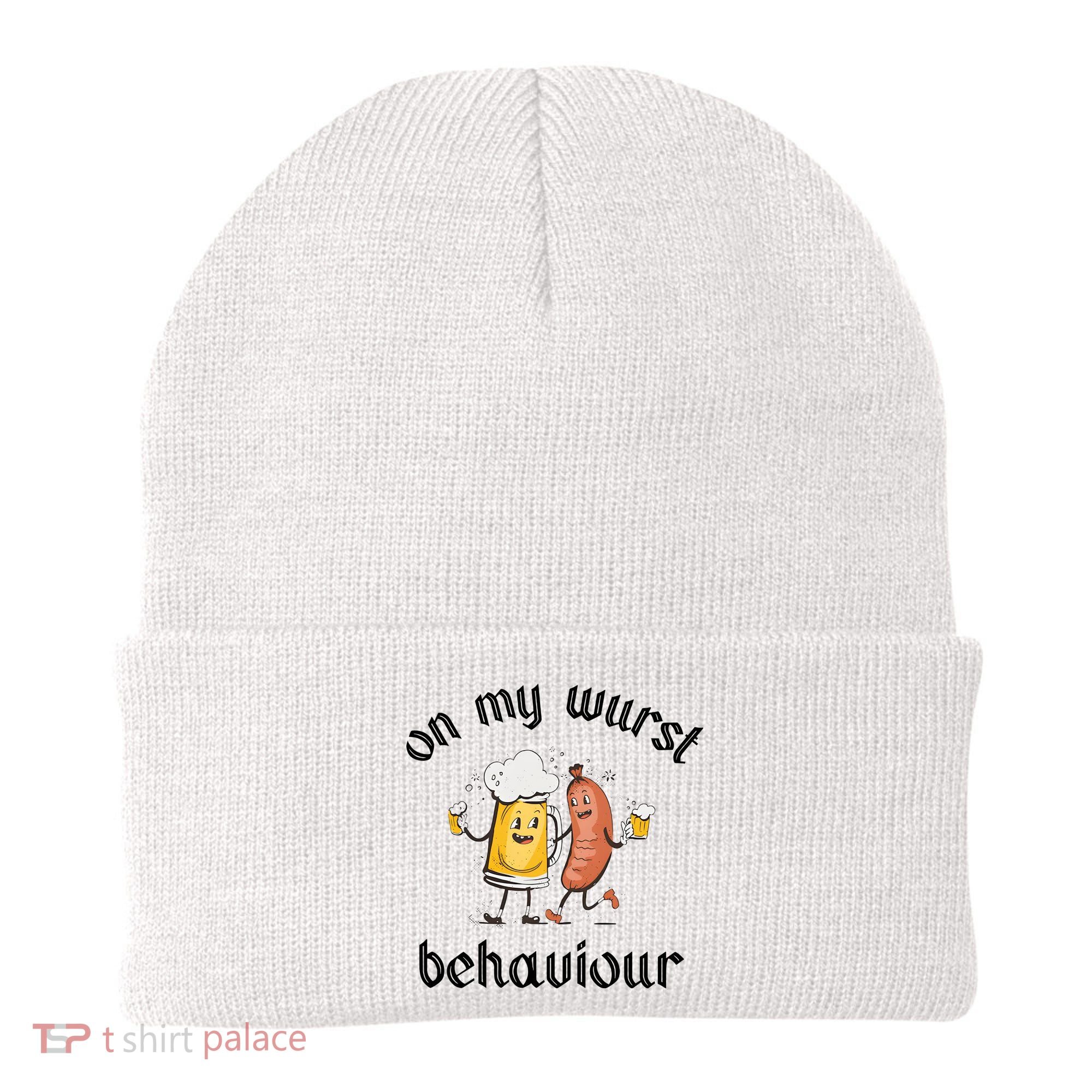 Funny Oktoberfest On My Wurst Behaviour Beer Hot Dog Drinking Team Beanie