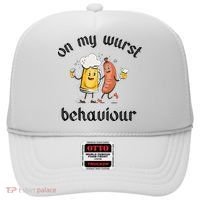 Funny Oktoberfest On My Wurst Behaviour Beer Hot Dog Drinking Team Hat thumb 0