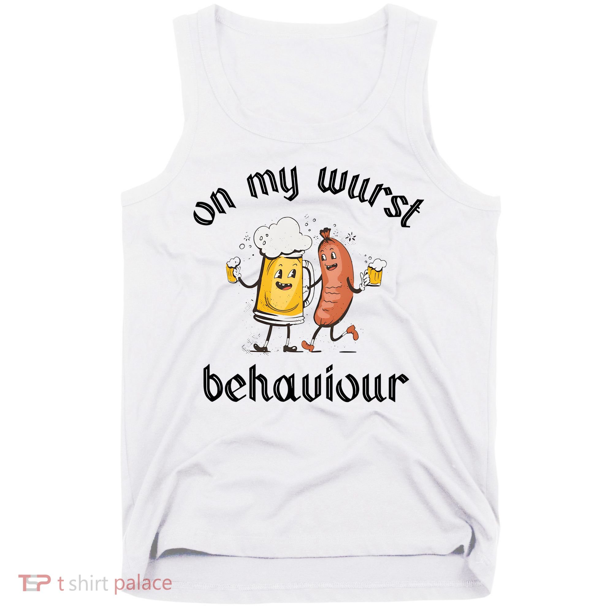 Funny Oktoberfest On My Wurst Behaviour Beer Hot Dog Drinking Team Tank Top