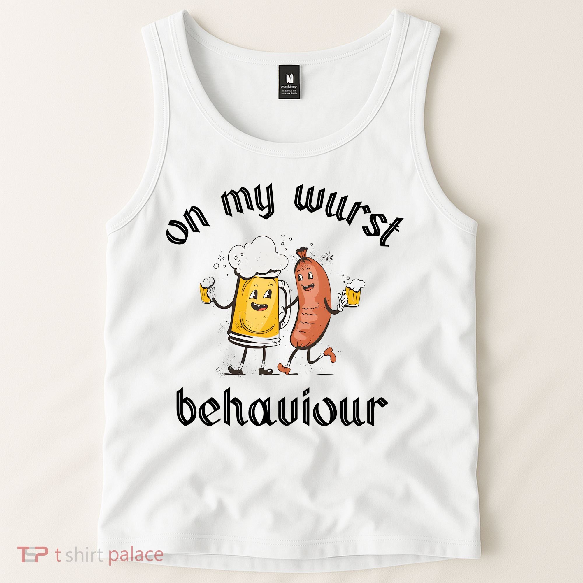 Funny Oktoberfest On My Wurst Behaviour Beer Hot Dog Drinking Team Tank Top