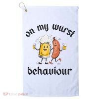 Funny Oktoberfest On My Wurst Behaviour Beer Hot Dog Drinking Team Golf Towel thumb 0