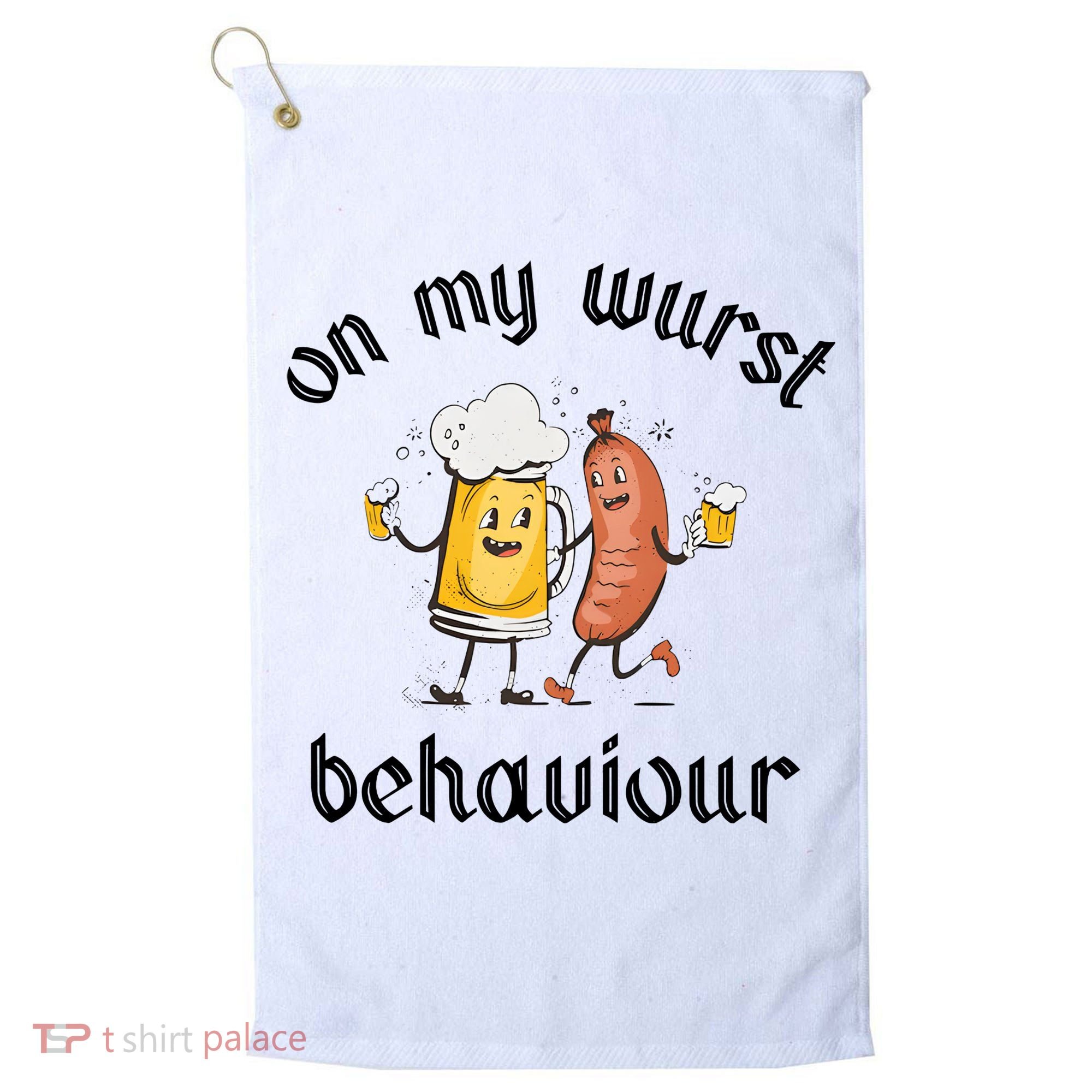 Funny Oktoberfest On My Wurst Behaviour Beer Hot Dog Drinking Team Golf Towel