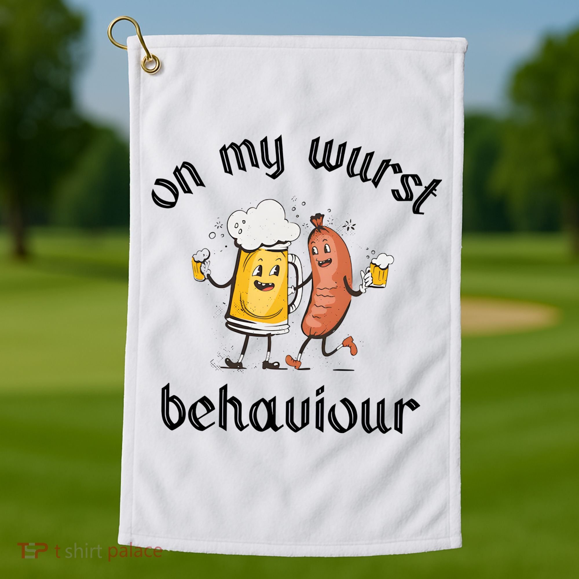 Funny Oktoberfest On My Wurst Behaviour Beer Hot Dog Drinking Team Golf Towel