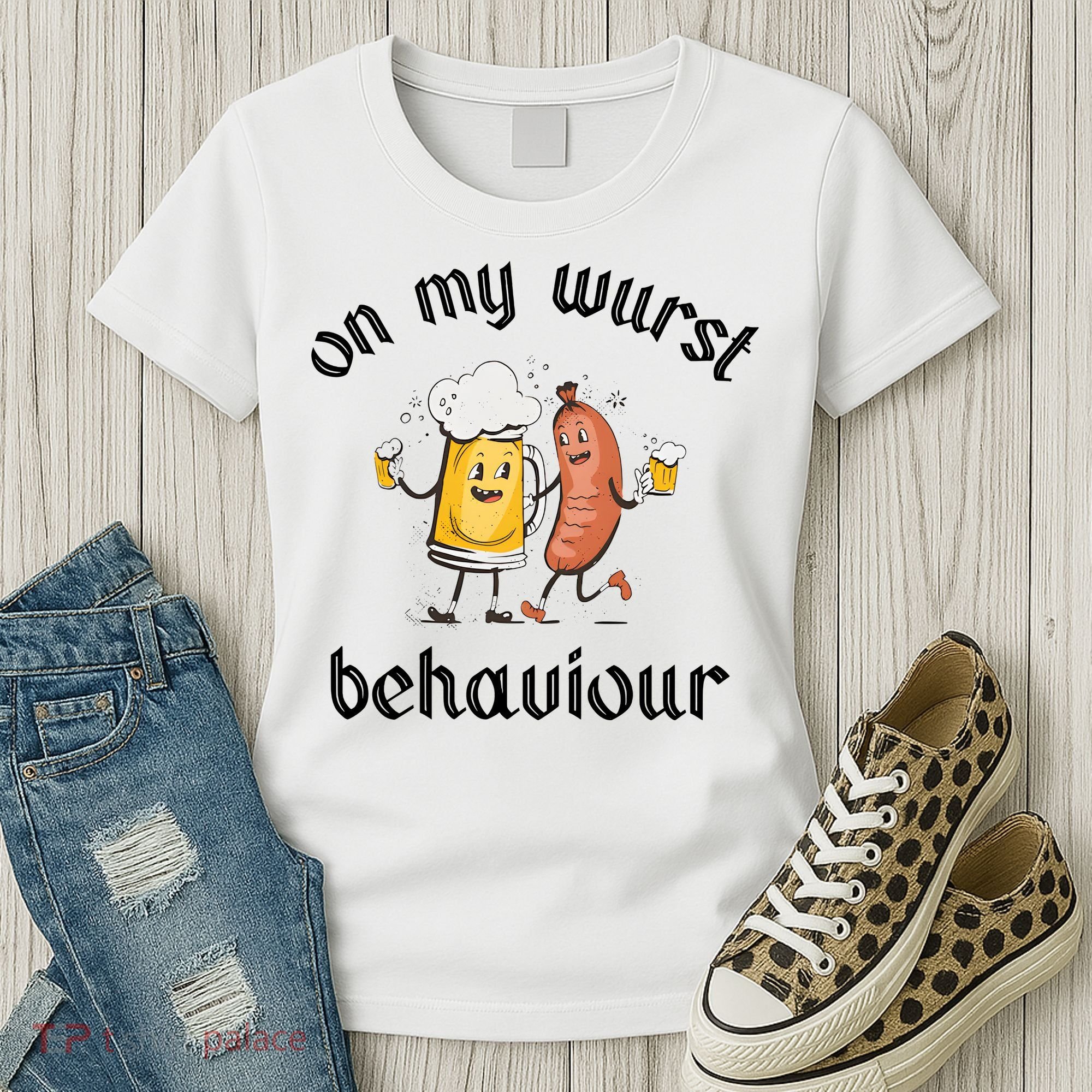 Funny Oktoberfest On My Wurst Behaviour Beer Hot Dog Drinking Team Women's T-Shirt