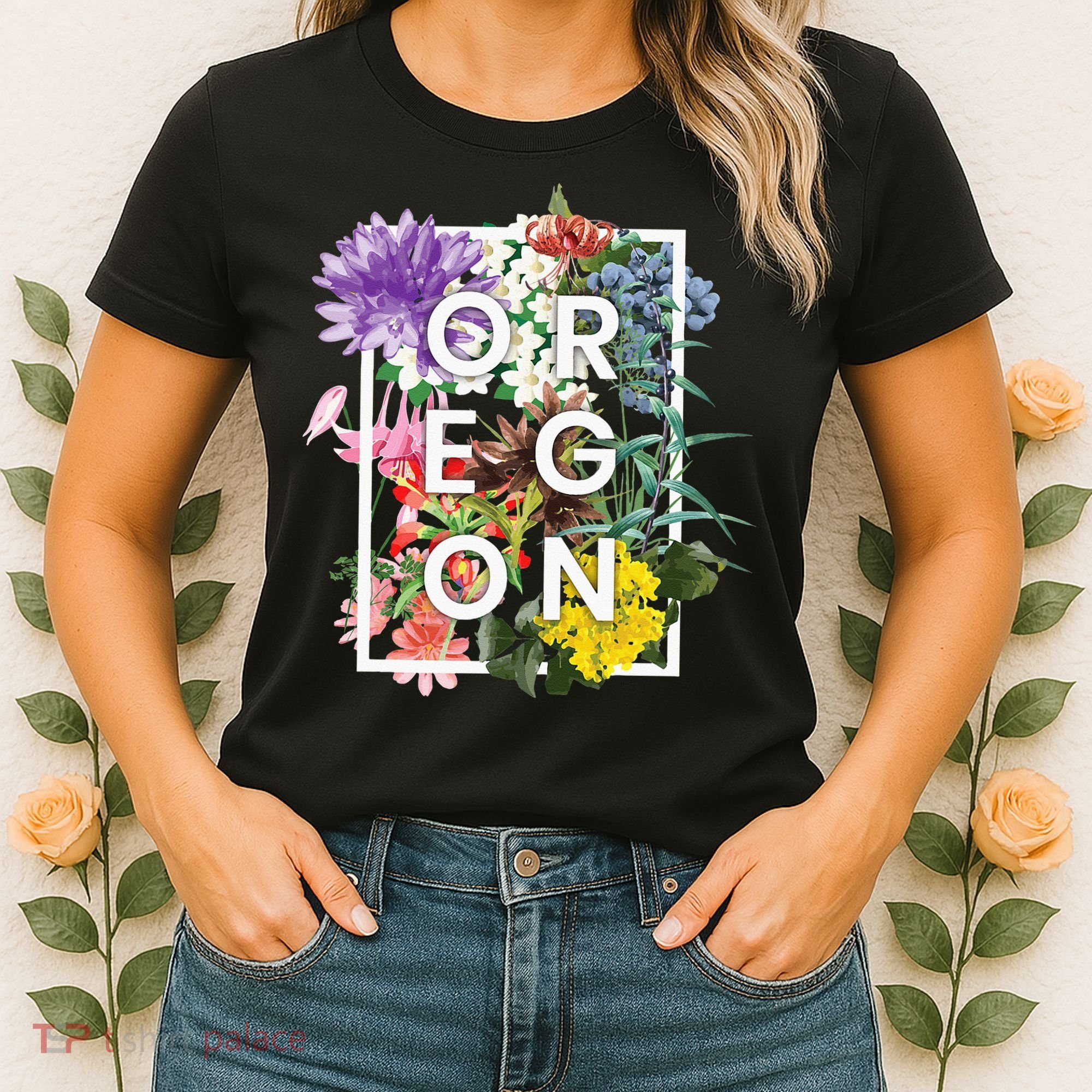 Flowers Of Oregon Word Art Oregonian Pride Women's T-Shirt