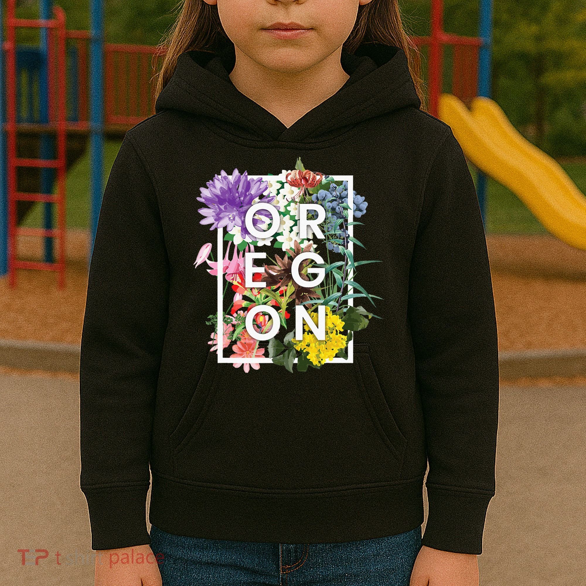 Flowers Of Oregon Word Art Oregonian Pride Kids Hoodie