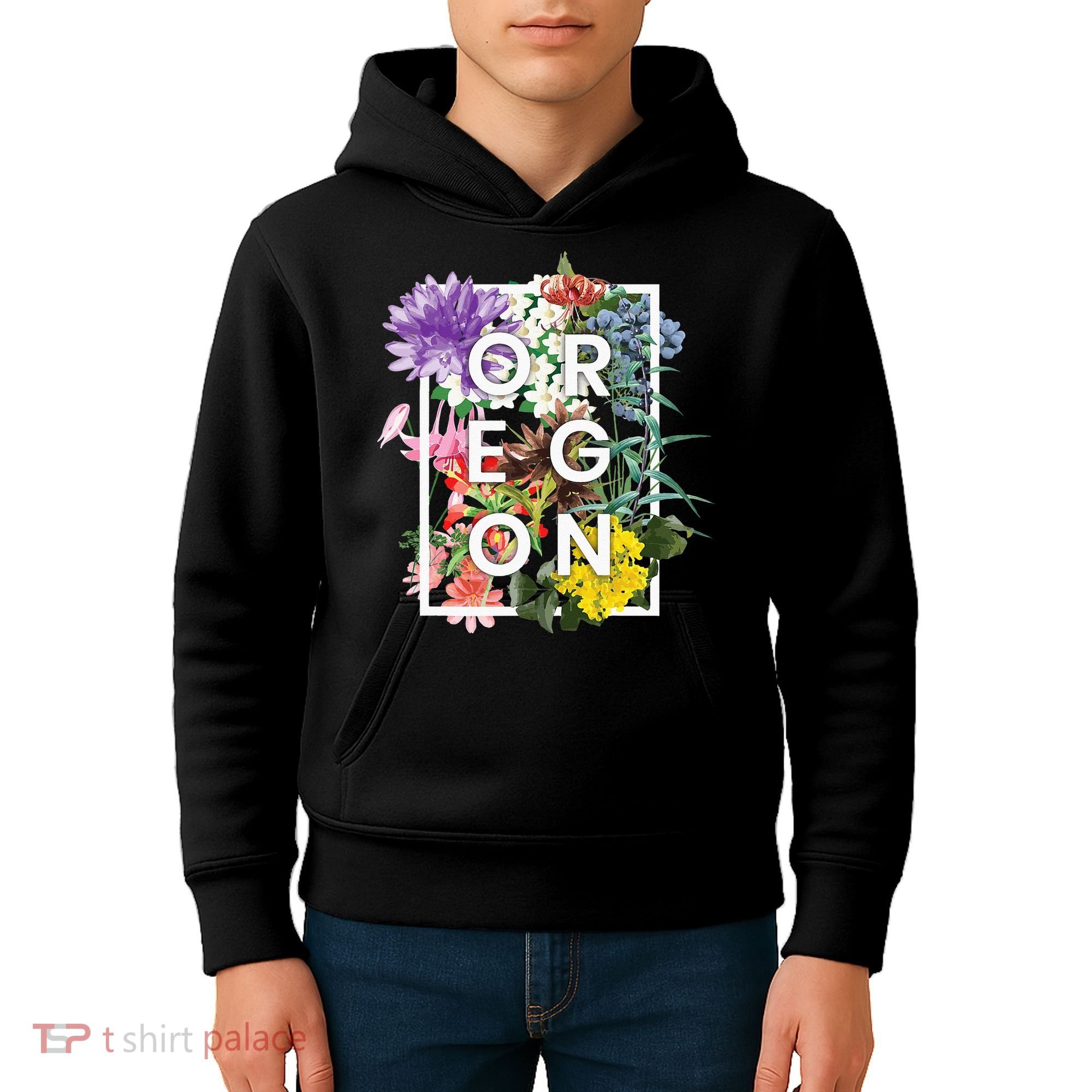 Flowers Of Oregon Word Art Oregonian Pride Kids Hoodie