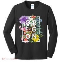 Flowers Of Oregon Word Art Oregonian Pride Kids Long Sleeve Shirt thumb 0