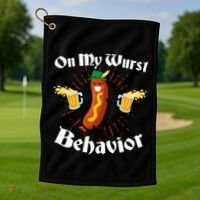 Funny Oktoberfest On My Wurst Behavior Golf Towel thumb 1
