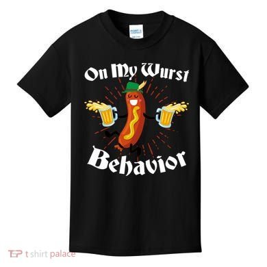 Funny Oktoberfest On My Wurst Behavior Kids T-Shirt