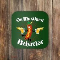 Funny Oktoberfest On My Wurst Behavior Coaster thumb 0