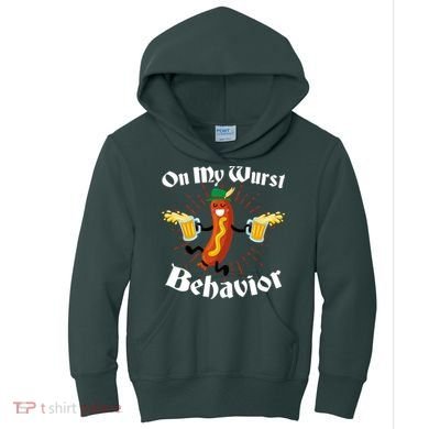 Funny Oktoberfest On My Wurst Behavior Kids Hoodie