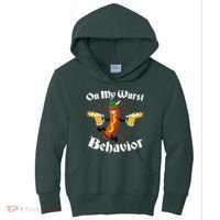 Funny Oktoberfest On My Wurst Behavior Kids Hoodie thumb 0
