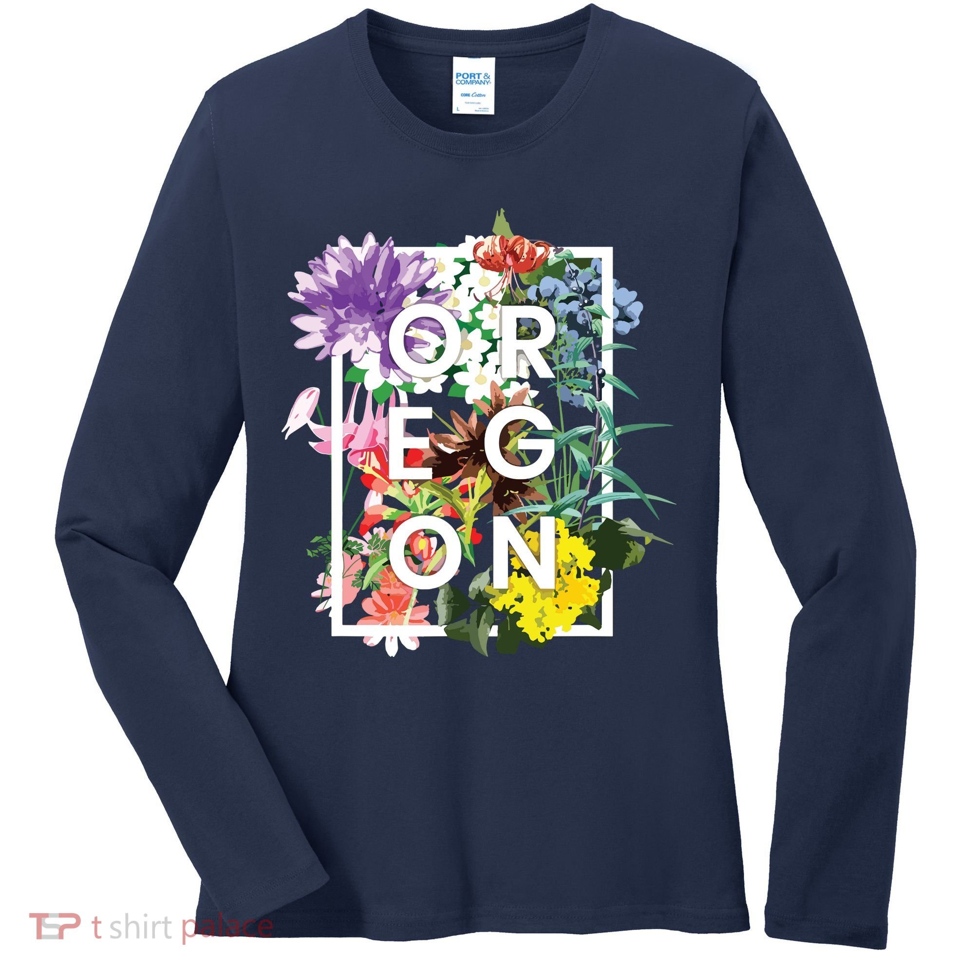 Flowers Of Oregon Word Art Oregonian Pride Women's Long Sleeve Shirt