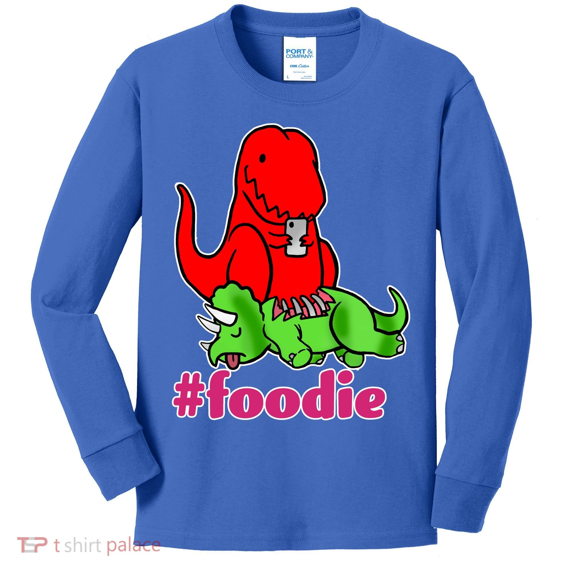 Foodie T-rex Food Selfie Kids Long Sleeve Shirt