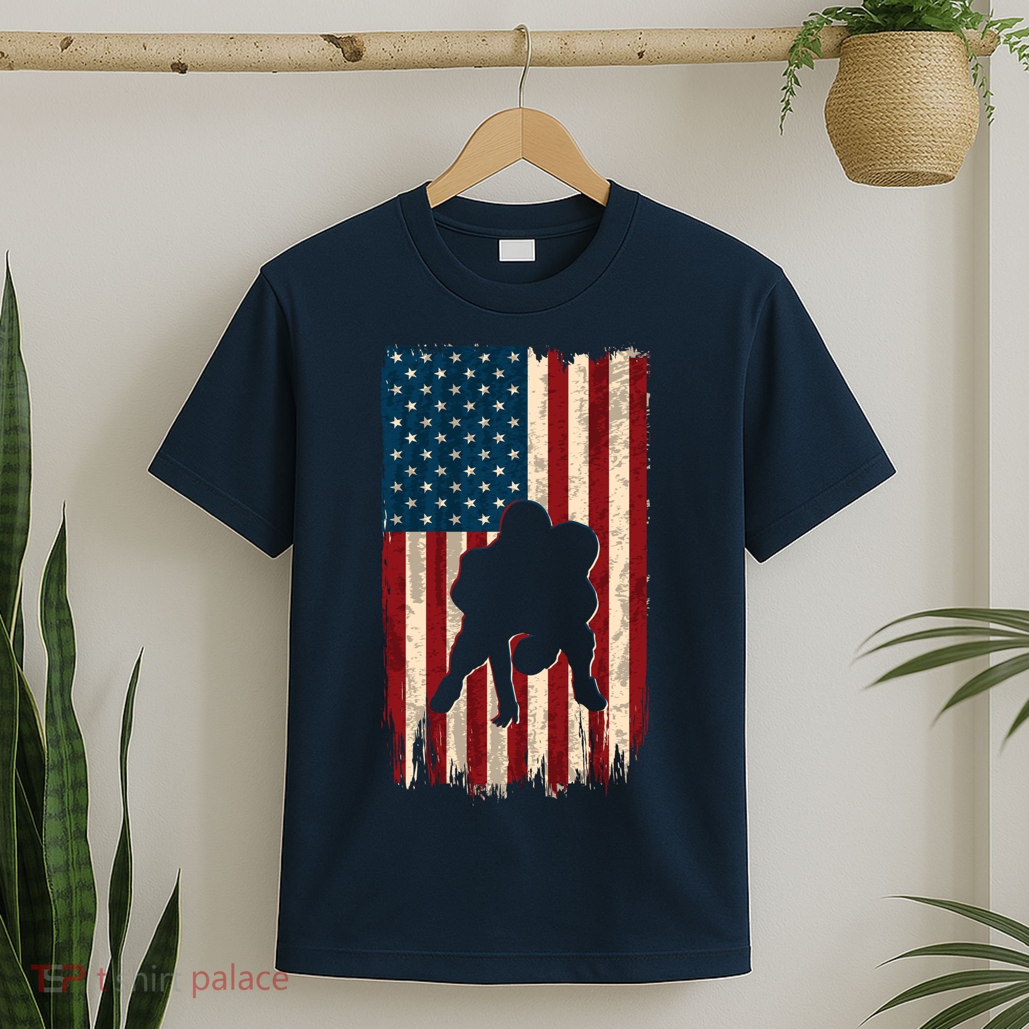 Football Lineman American Flag Sports Fan T-Shirt
