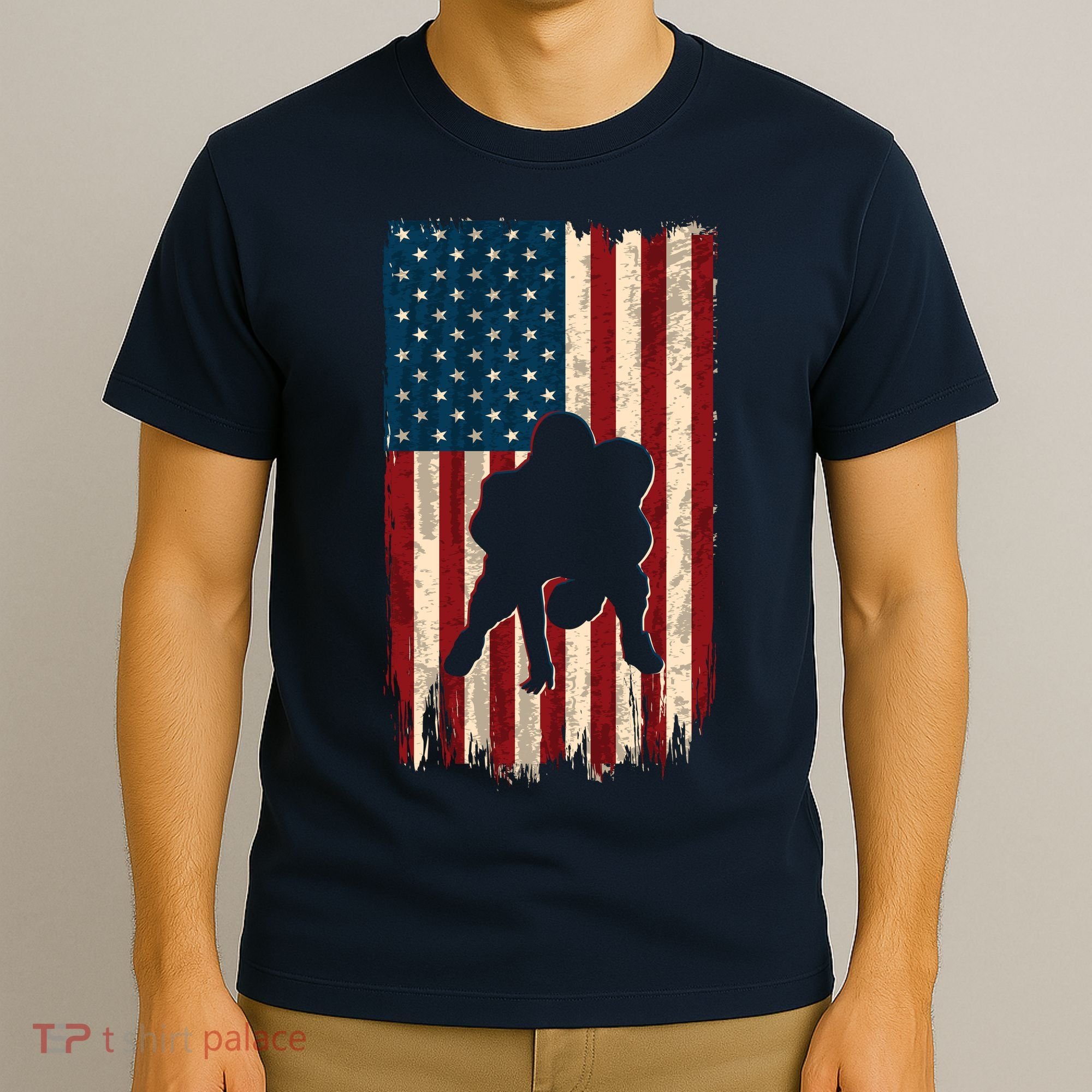 Football Lineman American Flag Sports Fan T-Shirt