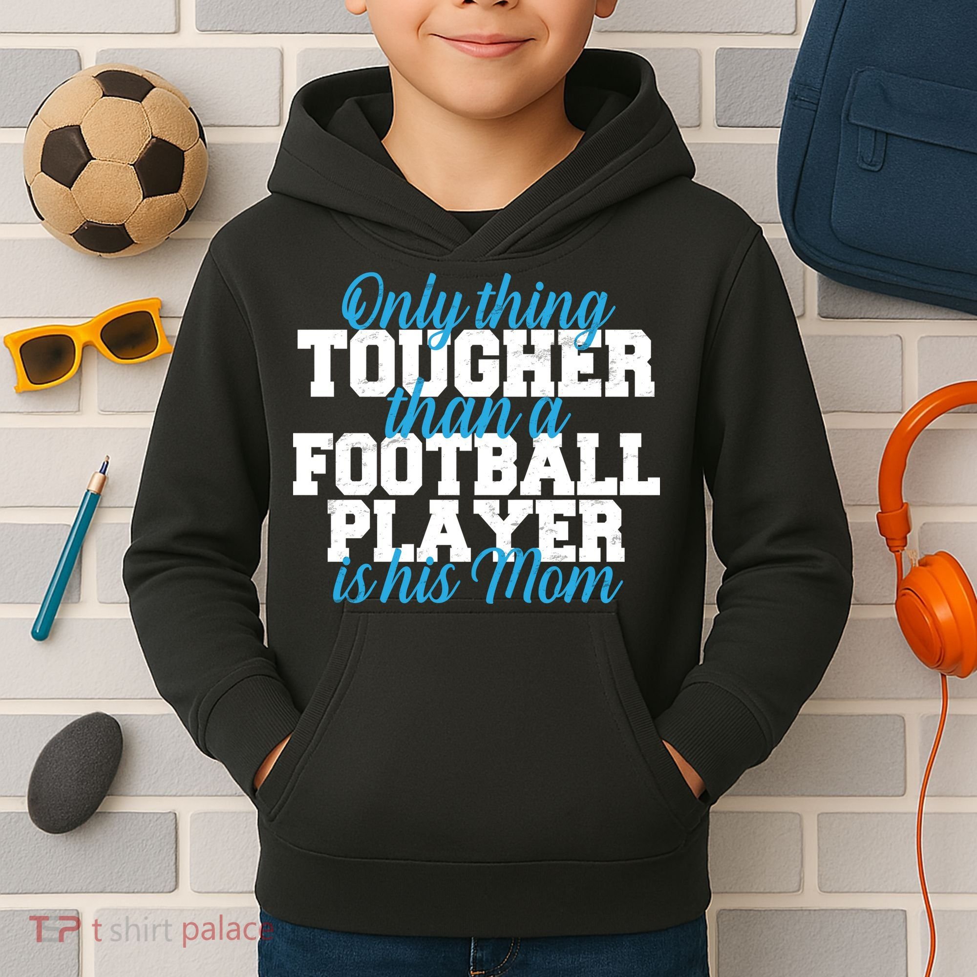 Football Player Tough Mom Kids Hoodie