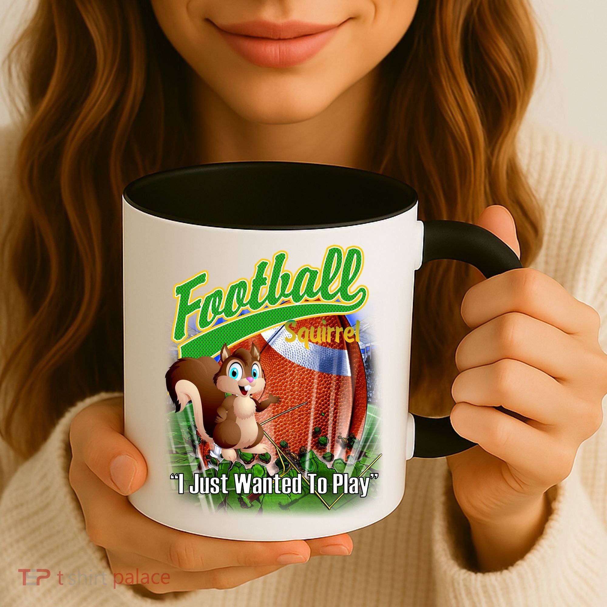 Football Squirrel Runs On The Field Funny Coffee Mug