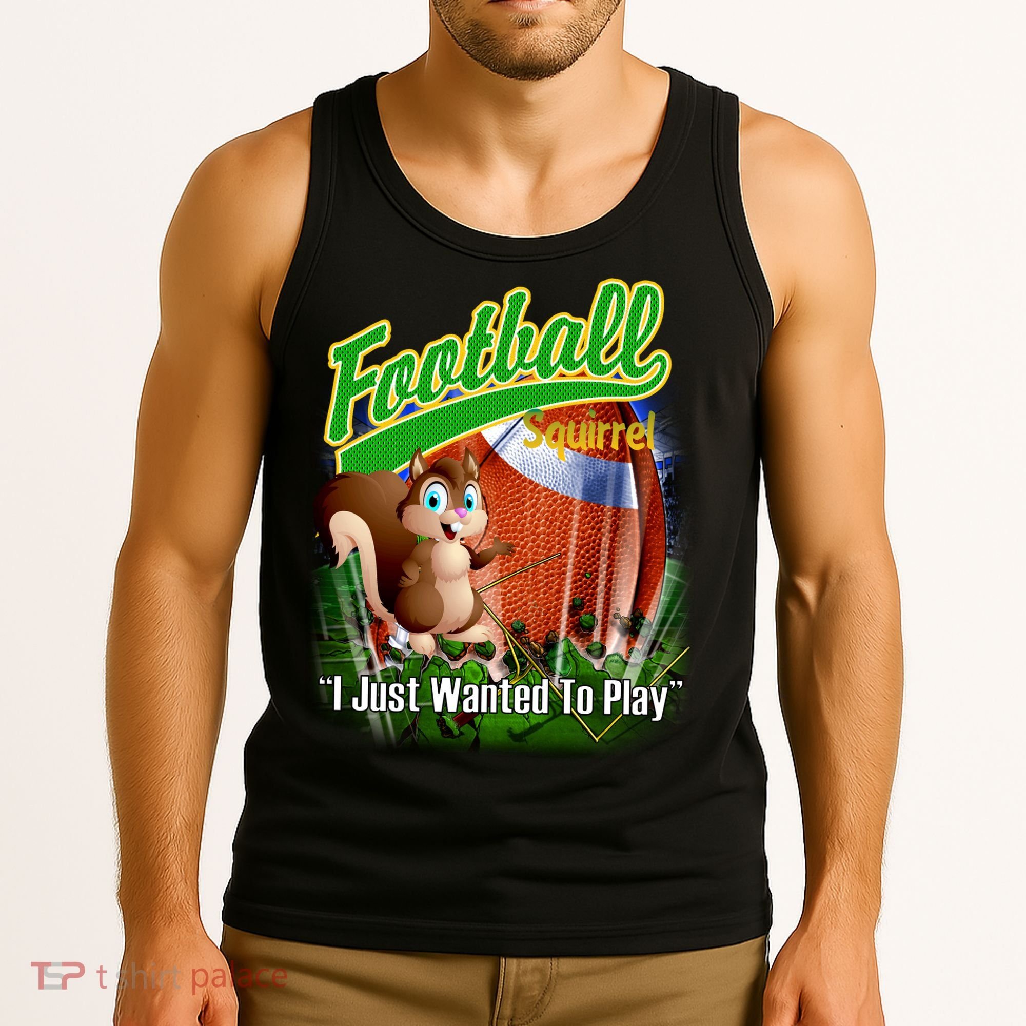 Football Squirrel Runs On The Field Funny Tank Top