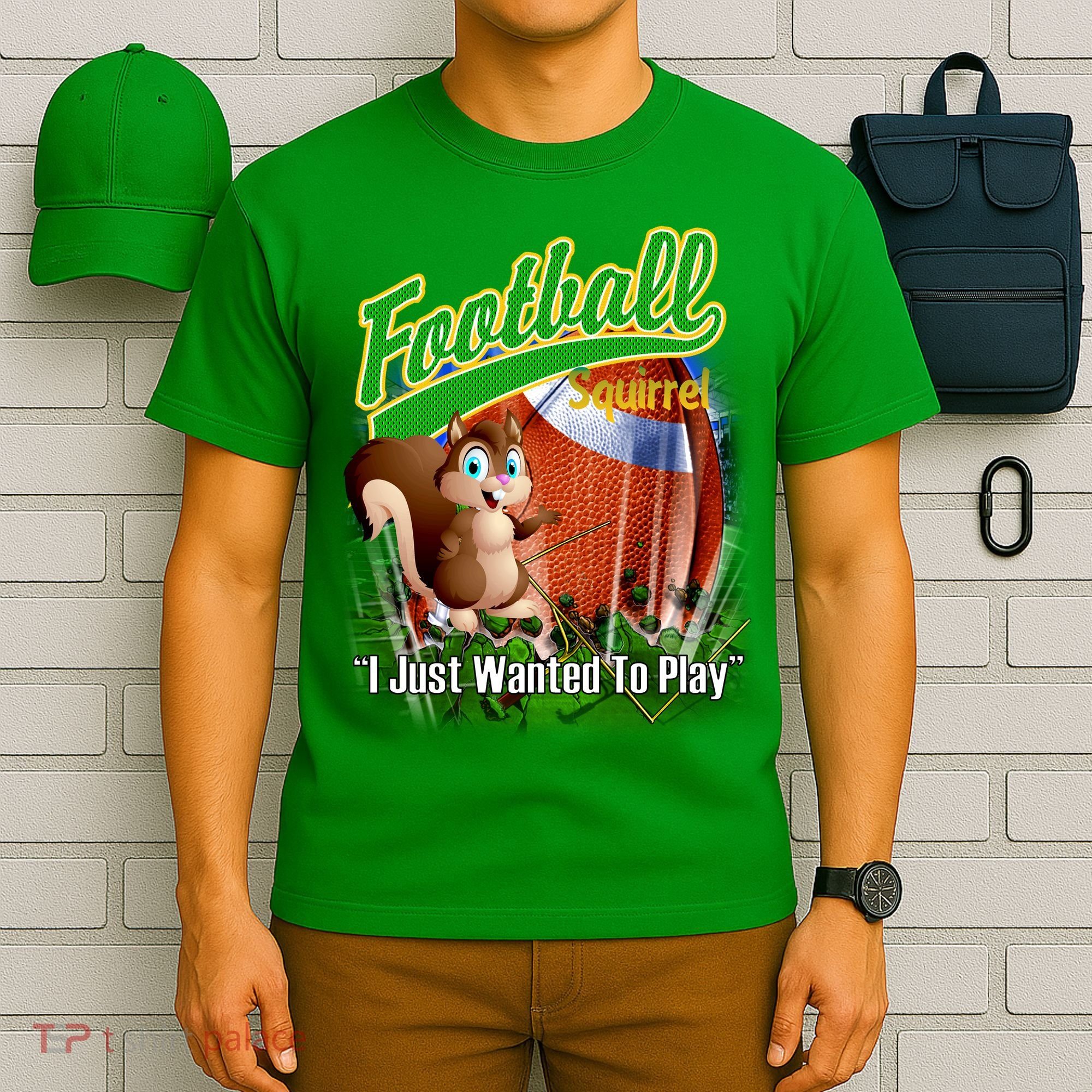 Football Squirrel Runs On The Field Funny T-Shirt