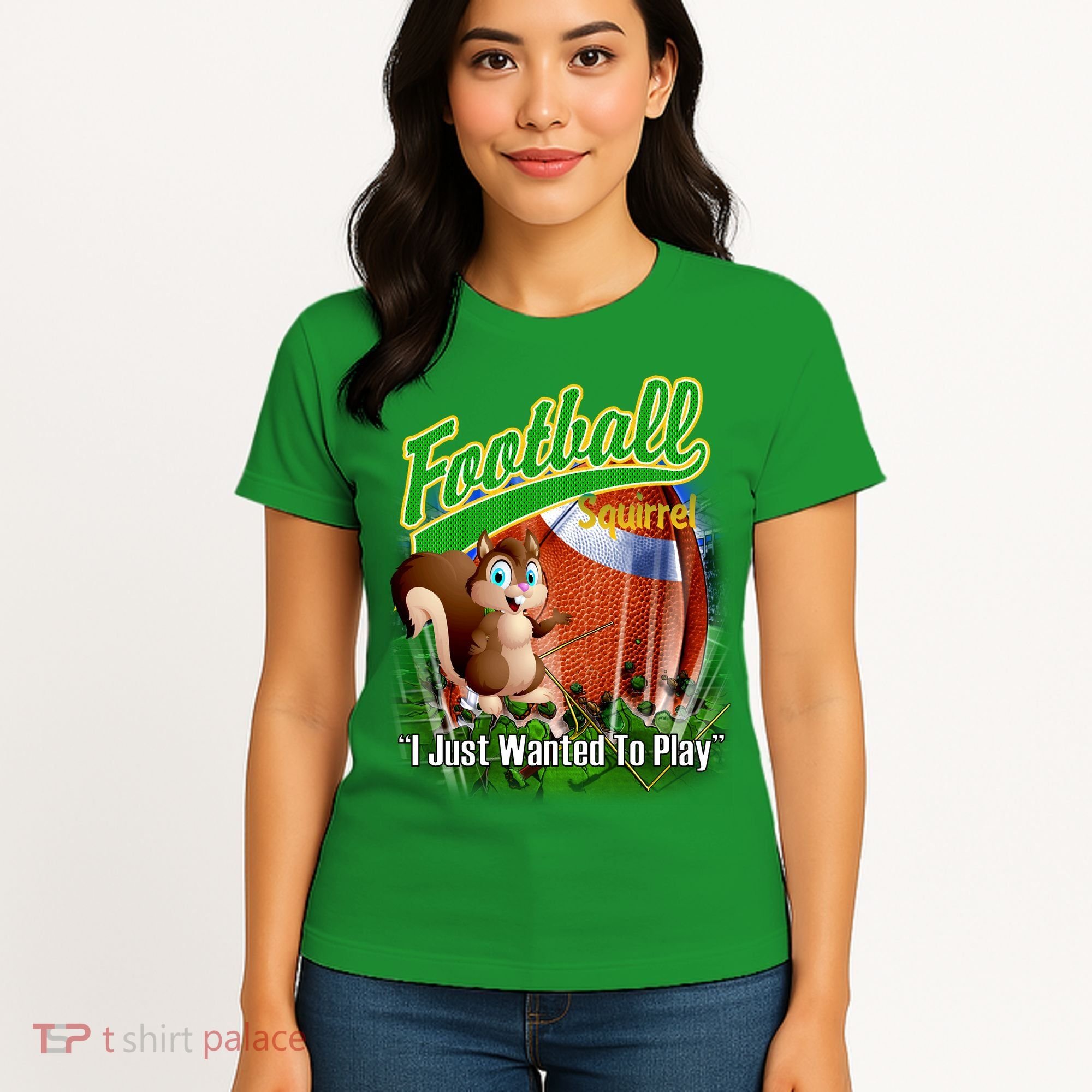 Football Squirrel Runs On The Field Funny Women's T-Shirt