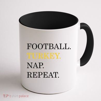 Football Turkey Nap Repeat Thanksgiving Coffee Mug back