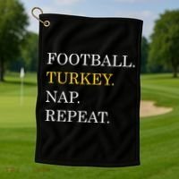 Football Turkey Nap Repeat Thanksgiving Golf Towel thumb 1