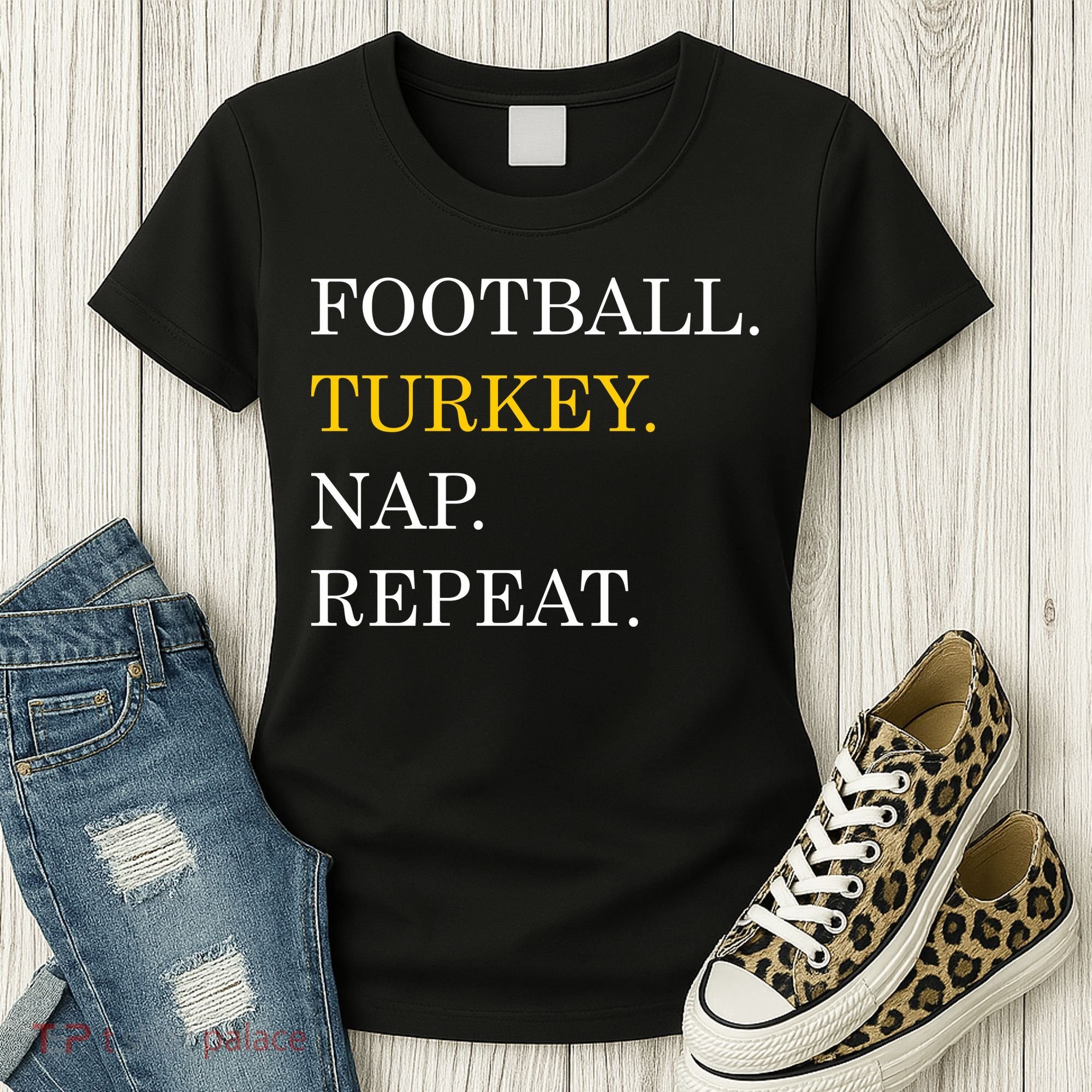 Football Turkey Nap Repeat Thanksgiving Women's T-Shirt