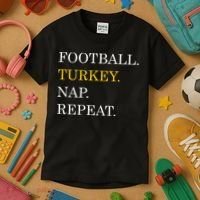 Football Turkey Nap Repeat Thanksgiving Kids T-Shirt thumb 3