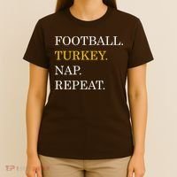 Football Turkey Nap Repeat Thanksgiving T-Shirt thumb 4