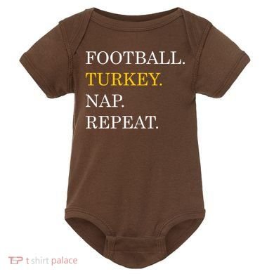 Football Turkey Nap Repeat Thanksgiving Baby Bodysuit