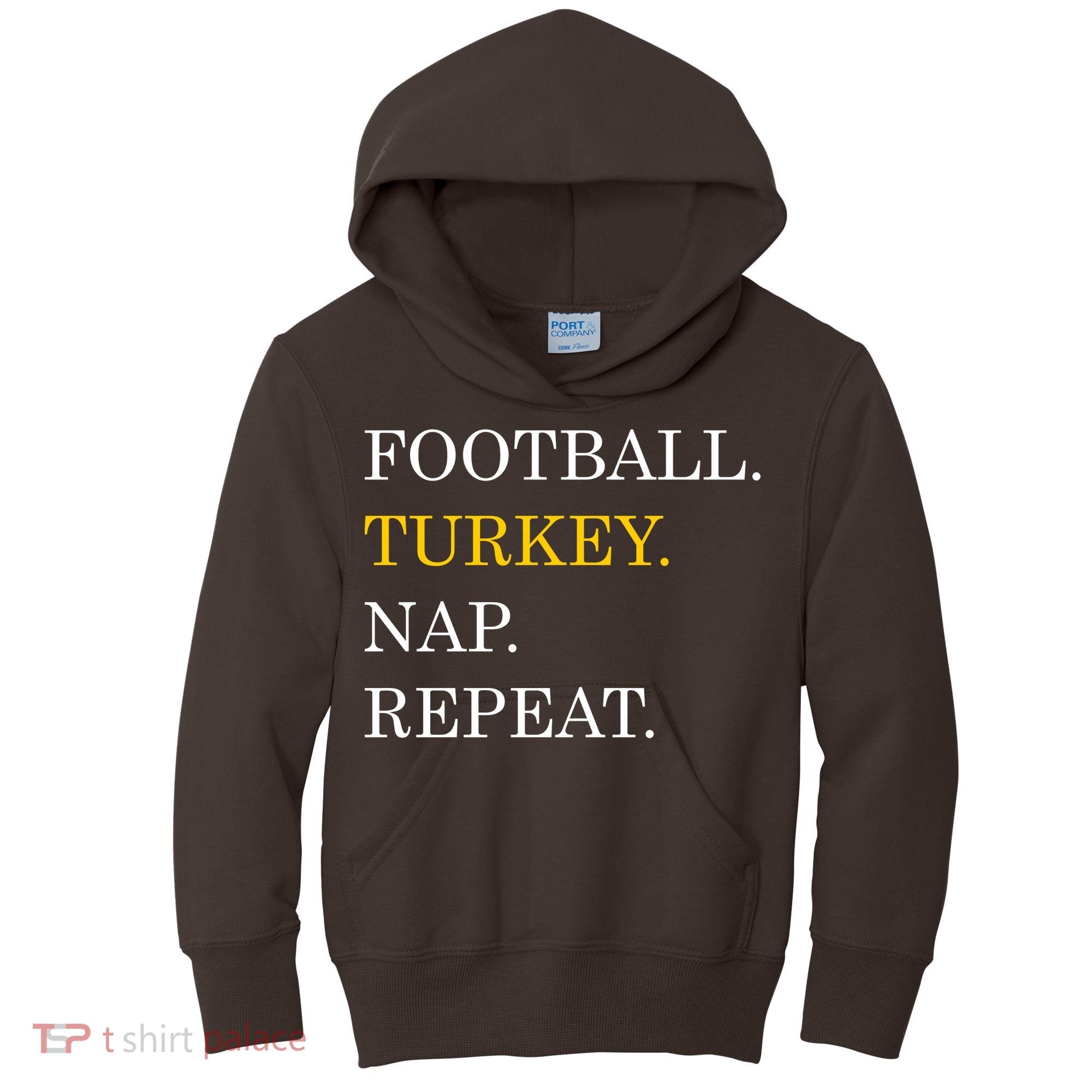 Football Turkey Nap Repeat Thanksgiving Kids Hoodie