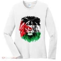 Flag Of Palestine Lion Face Palestine Flag Women's Long Sleeve Shirt thumb 0