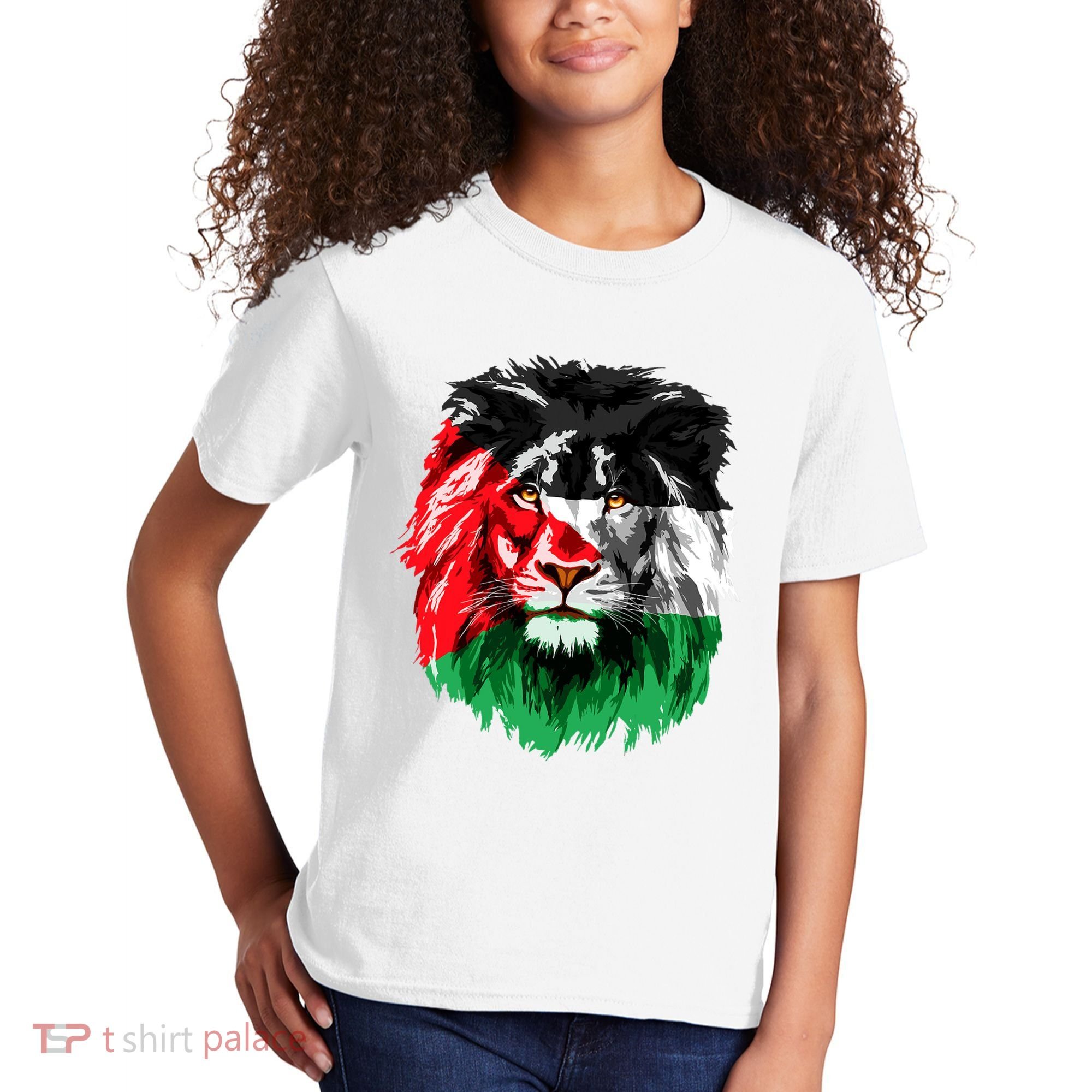 Flag Of Palestine Lion Face Palestine Flag Kids T-Shirt