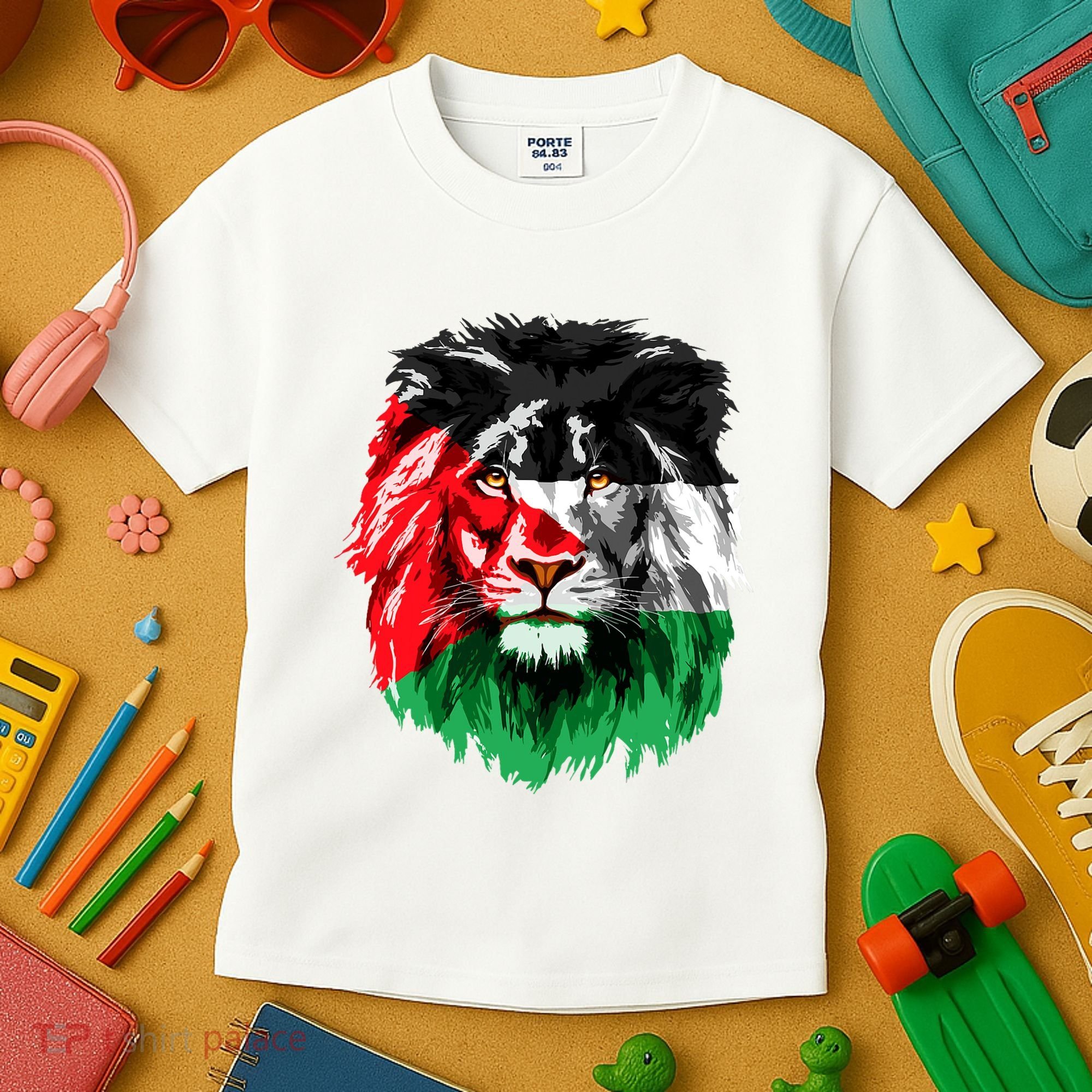 Flag Of Palestine Lion Face Palestine Flag Kids T-Shirt