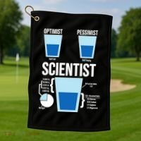 Funny Optimist Pessimist Scientist Golf Towel thumb 1