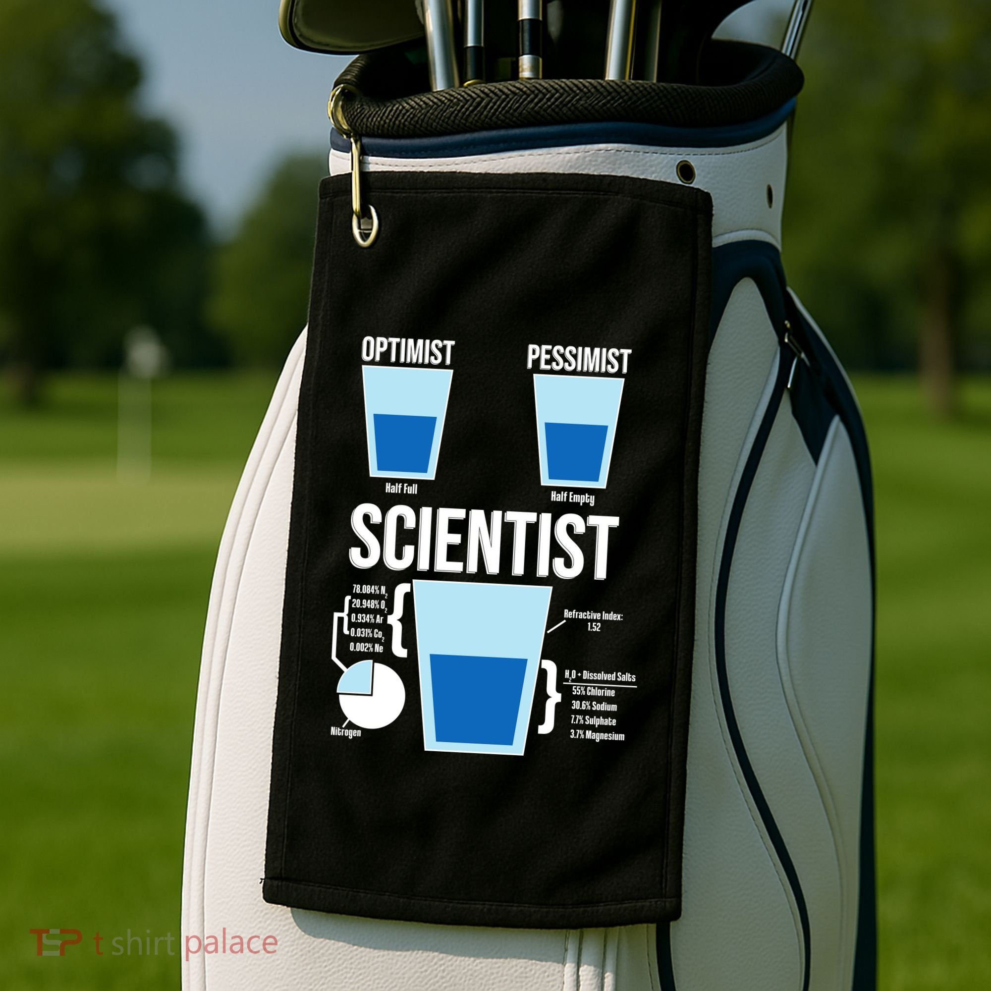 Funny Optimist Pessimist Scientist Golf Towel