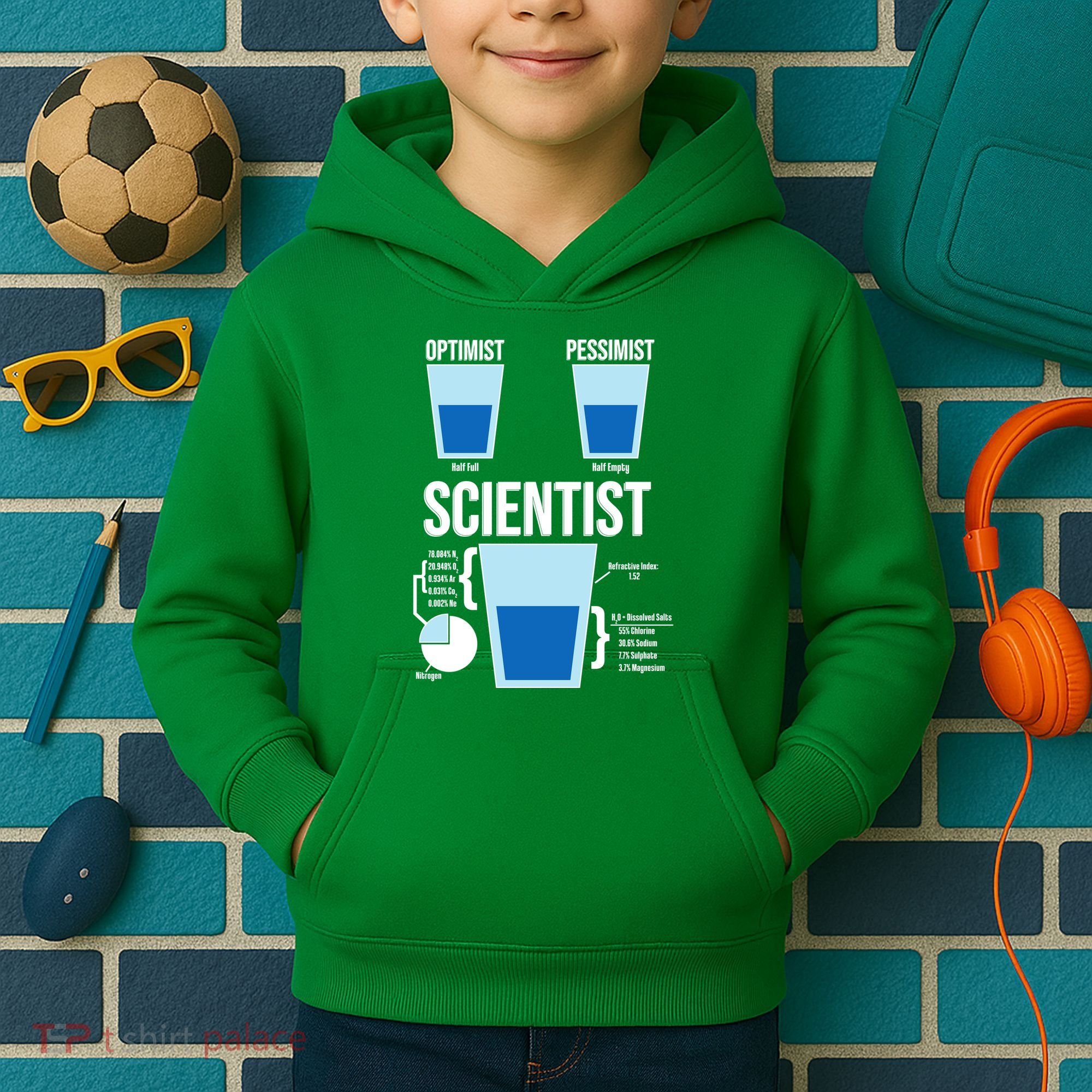 Funny Optimist Pessimist Scientist Kids Hoodie