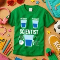 Funny Optimist Pessimist Scientist Kids T-Shirt thumb 3