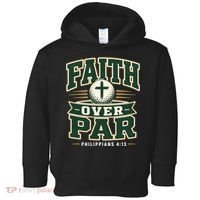 Faith Over Par Golf Inspired Funny Christian Golfers Toddler Hoodie thumb 0