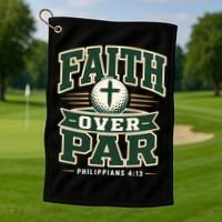 Faith Over Par Golf Inspired Funny Christian Golfers Golf Towel thumb 1