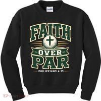 Faith Over Par Golf Inspired Funny Christian Golfers Kids Sweatshirt thumb 0